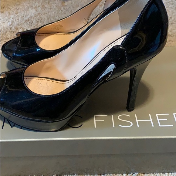 Marc Fisher Black Patent Platform Open Toe Heels - Picture 4 of 5